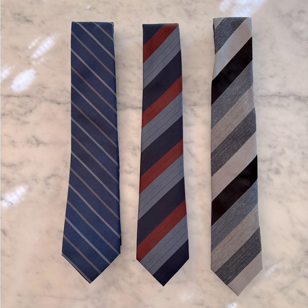 X3 mens striped ties approx 3” wide in various colours